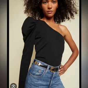 Nation LTD Sabrina Black One Shoulder Puff Sleeve Top Sz Small